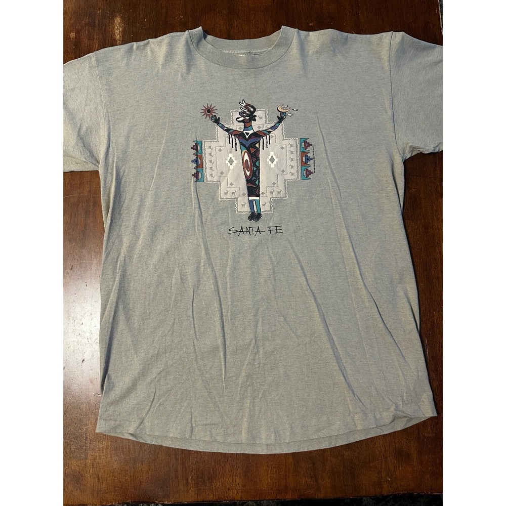 Vintage Prairie Mountain Santa Fe Graphic T-Shirt Mens XL Gray USA Made Cotton